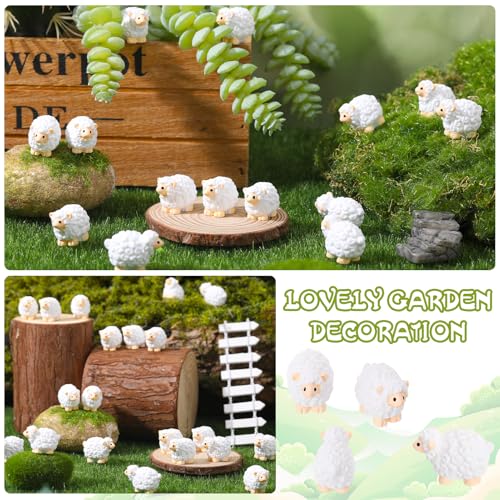 Xialvyu 100 Stück Mini Schaffiguren in Weiß, niedliche Miniatur-Schaf-Ornamente aus Kunstharz für die Dekoration von Feengärten im Innen- und Außenbereich