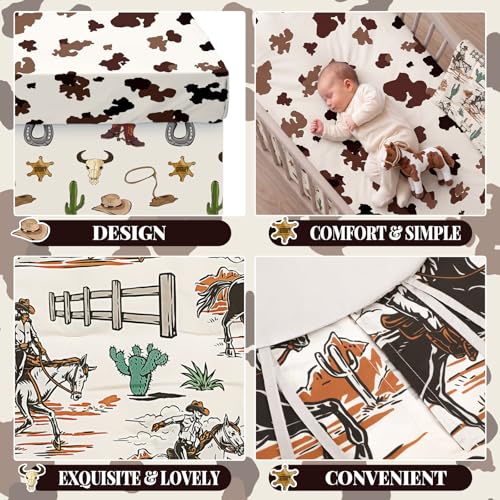 Image of Oudain 4 Piece Western Cowboy Crib Bedding Set, Including Western Cowboy Crib Skirt, Blanket, Nursery Bed Sheet and Diaper Stacker, Soft Neutral Nursery Standard Size Baby Bedding for Baby Girls Boys