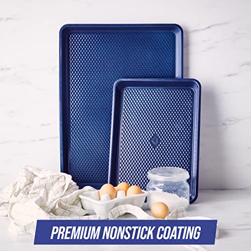 Blue Diamond Bakeware Diamond Infused Premium Nonstick, 2 Piece Half And Quarter Cookie Sheet Baking Pan Set, Dishwasher And Freezer Safe, Pfas-Free, Blue #TOP1