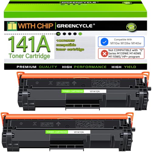 greencycle 141a Toner Cartridge Compatible Replacement for Hp 141A Black Laserjet Toner Cartridge Laser Jet MFP m140w Toner Laser Jet m110w Toner (2Pk,with chip)