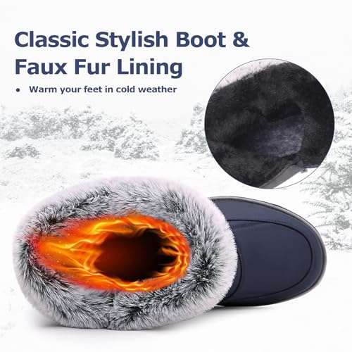 Women's Winter Snow Boots, Waterproof Faux Fur Lined Mid-Calf Booties with Zipper Comfortable Warm Shoes Outdoor4
