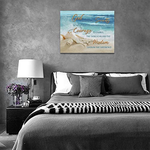 Serenity Prayer Wall Art Ocean Coastal Beach Seashell Christian Wall Decor Scripture Quotes Pictures Painting Print Framed Artwork For Bathroom Bedroom Living Room Yoga Room Office 12"X16" #TOP5