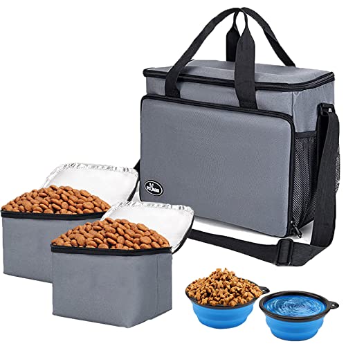 Wakytu Hunde Reisetasche, hundereisetaschen mit Multifunktions Taschen für Hundezubehör, Leckereien, Spielzeug, mit 2 Vorratsbehälter und 2 Faltbare Hundenapf, ideal für Reisen, Camping Cover