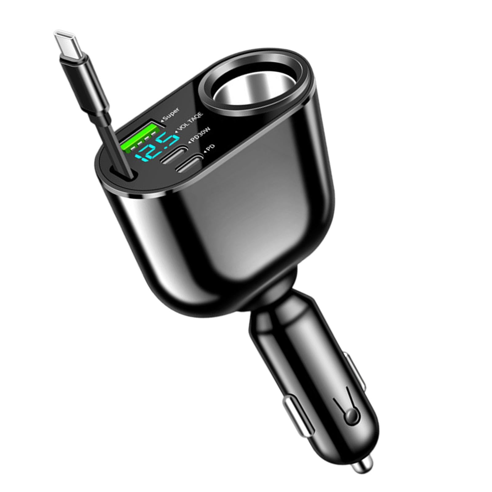 Adattatore per Caricabatteria da Auto, Caricabatteria da Auto USB Rapido | Caricabatterie Automatico per Cellulare con Cavo retrattile | Adattatore per Caricabatterie Automatico Design esterno p