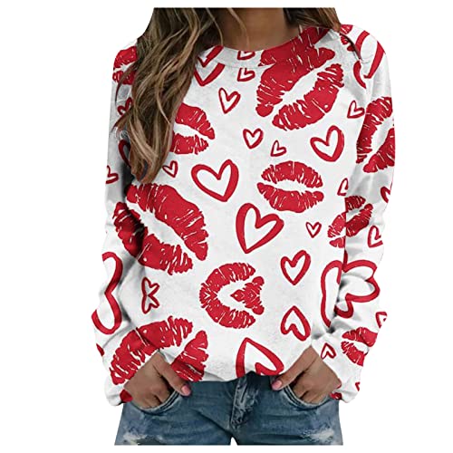 2025 Camiseta Mujer de Manga Larga Moda Casual Estampado Amor San Valentín Regalo Suelto Cuello Redondo Tumblr Tops Fiesta T-Shirt Camisa Original Basic tee Talla Grande