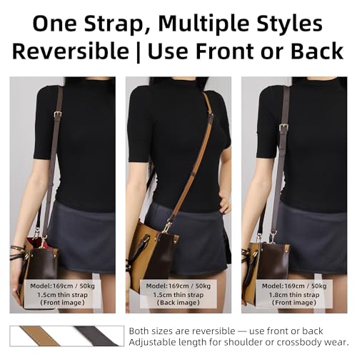 Image of DGAZ Vachetta Leather Adjustable Crossbody Strap for ONTHEGO bag with Gift Box, Handmade DIY purse Strap (0.6 Inch Wide,35.4-47.2 Inch Long; Color Blocking (Thin Strap))