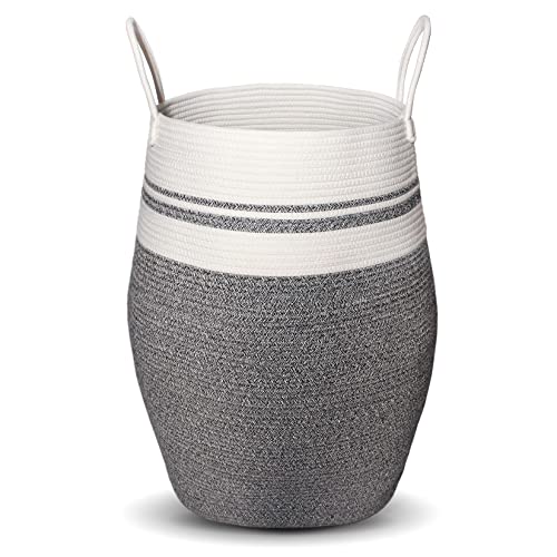 SYLANDO Cesto grande para la colada, de algodón, para mantas, cojines en el salón, cesta de almacenamiento para juguetes en la habitación de los niños (negro)