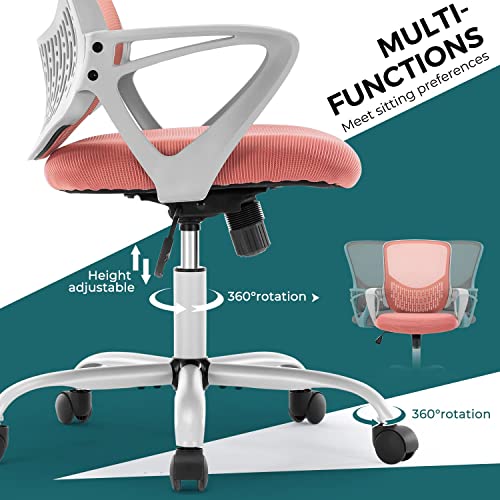 Office Chair Desk Chair Computer Chair Ergonomic Office Chair Mesh Computer Desk Chair With Lumbar Support Armrest, Executive Height Adjustable Mid Back Swivel Task Chair For Adults Women, Pink #TOP4