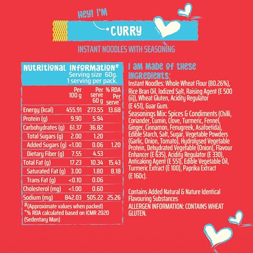 Image of Wickedgud Whole Wheat Masala & Curry Noodles 240g Pack of 2| No Maida | No Palm Oil | Source of Protein