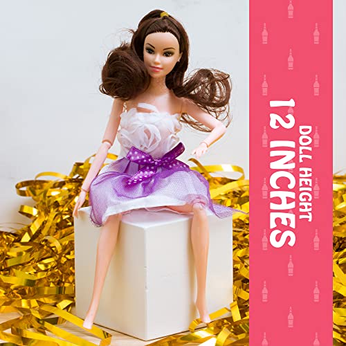 Drunk Doll Cake Topper | Funny Decoration Kit For Celebrating A Bachelorette Party Or Any Birthday 21 And Up (8 Piece Set)(Not Edible)(Barbie Like)(Brunette) #TOP4