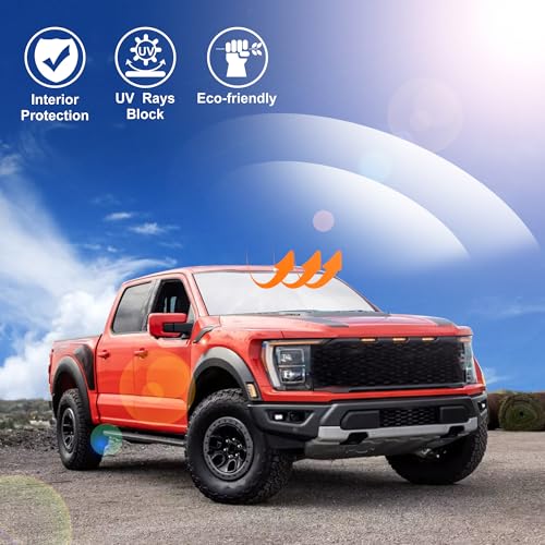 Image of Windshield Sun Shade Compatible with 2015-2021 2022 2023 2024 2025 2026 Ford F150 F-150 (Lariat, King Ranch, Platinum, XL XLT Limited Raptor) Accessories Sunshade Shield Protector