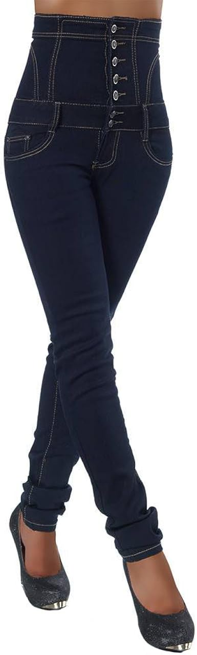 Mujer High Waist Skinny Jeans Pantalones de cintura corsé Look Tubo  cordones cordones vaqueros de 5 Pocket Boyfriend chino azul oscuro 44:  Amazon.es: Ropa