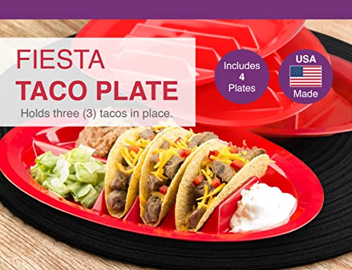 Fiesta Taco Plate By Arrow Home Products, 4 Pack - Each Plate Includes 3 Taco Holders Plus 2 Compartments - Bpa Free Plastic, Made In The Usa, Dishwasher Safe - Red #TOP1