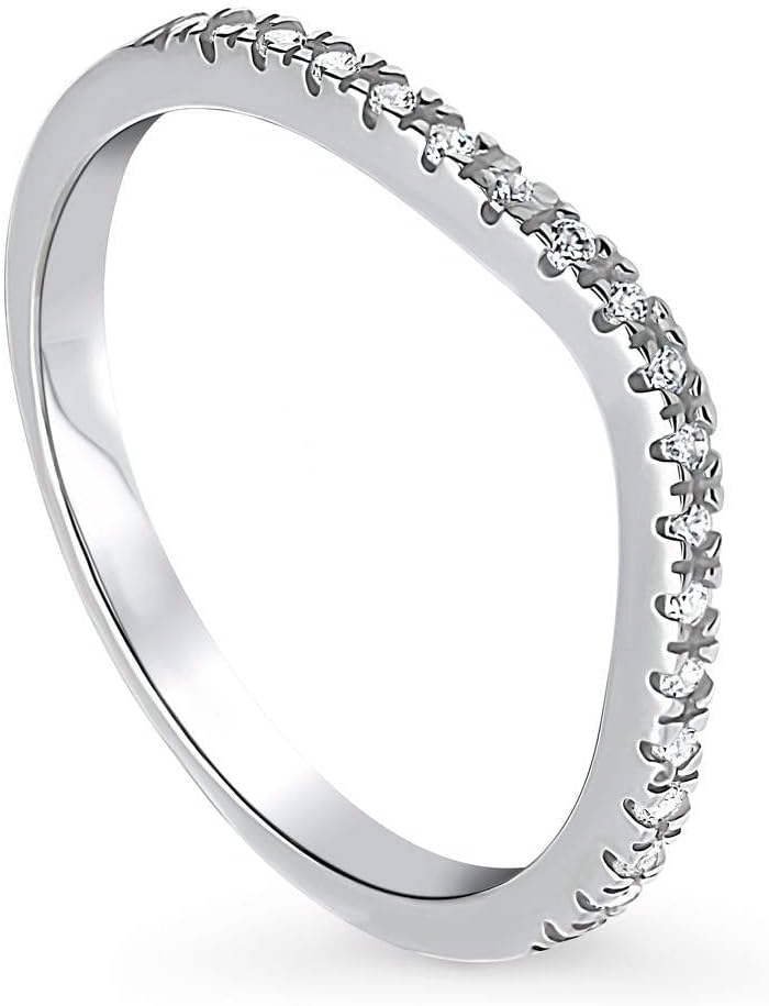 BERRICLE Sterling Silver Wishbone Wedding Rings Round Cut Cubic Zirconia CZ Curved Half Eternity Ring for Women, Rhodium Plated