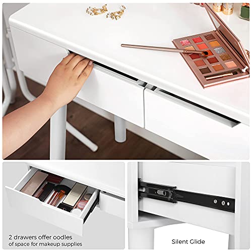Image of VASAGLE Makeup Vanity Set with 10 Light Bulbs and Touch Switch, Dressing Makeup Table Desk with Large Round Mirror, 2 Sliding Drawers, 1 Cushioned Stool, White URDT11WL