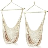 Barydat 2 Pcs Hanging Hammock Chair Boho Swing Chair Outdoor Indoor Comfy Soft Cotton Rope Weaving with...