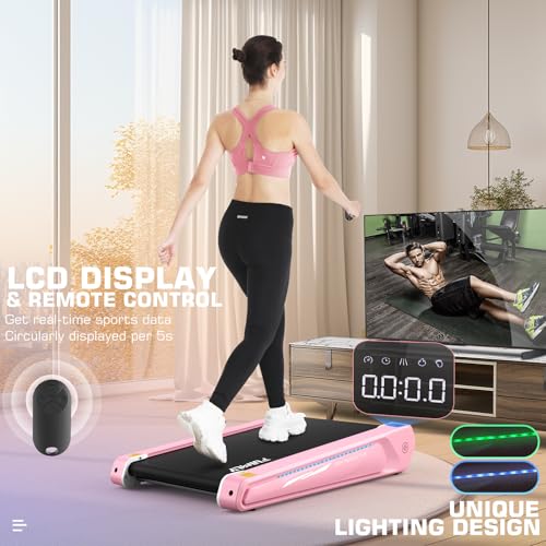 Image of FUNMILY Walking Pad Treadmill with 5% Incline, 2.5HP Smallest Under Desk Treadmill for Home Office, Compact Walking 300lbs Weight Capacity /Remote Control /Lighting Design(Balck Red)