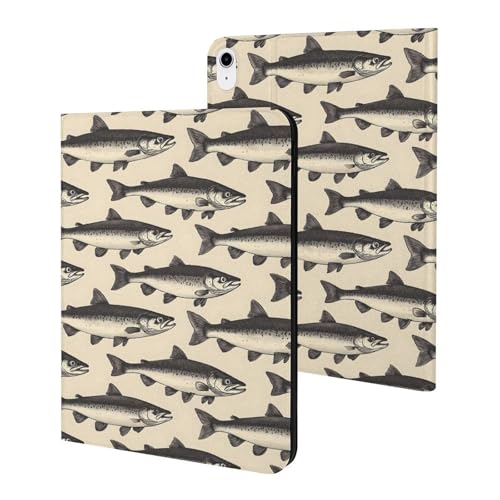 Housse iPad 11" 2025 motif poisson dessiné main avec support de protection