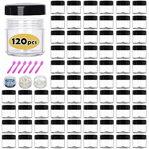 20 ml/ 0.7 oz Round Pot Jars 120PCS Sample Containers Lip Scrub Containers Plastic Cosmetic Containers with Lid for Travel Make Up, Cream, Lotion, Nails, Eyshadow, Powder, Gems, Beads, Jewelry Cover