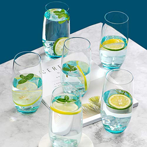 CUKBLESS Highball Glasses Set of 6 - Crystal Tall Drinking Glasses - Cocktail Glass Cups for Mojito, Juice, Beverage, and water - 19 Oz (Blue)