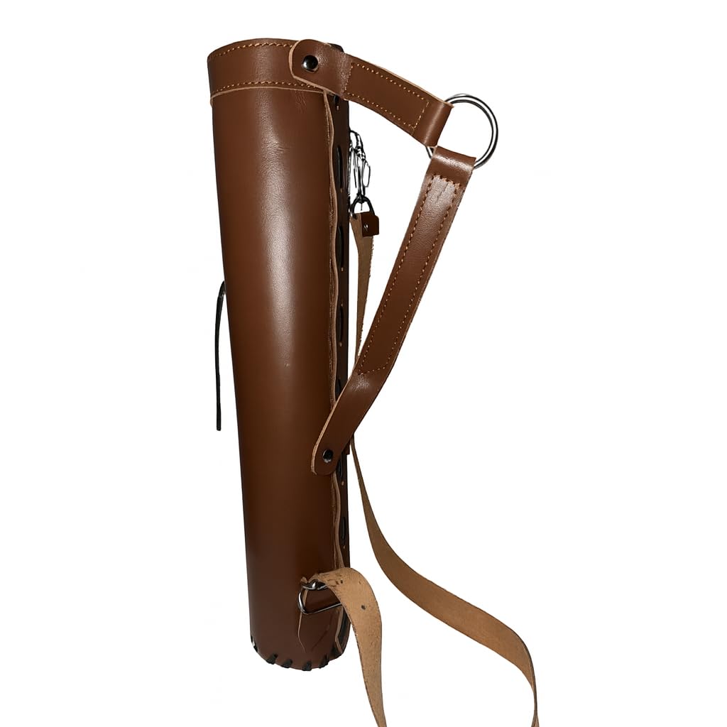 GENERIX Genuine Leather Archery Quiver 17 Inch – Handmade Cowhide Suede Arrow Holder, Slim 3 Inch Tube Design, Adjustable Shoulder Strap for Traditional Archery & Hunting (Soft Brown)