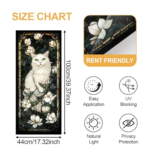 Image of White Cat Magnolia Stained Glass Window Film 17.32x39.37in