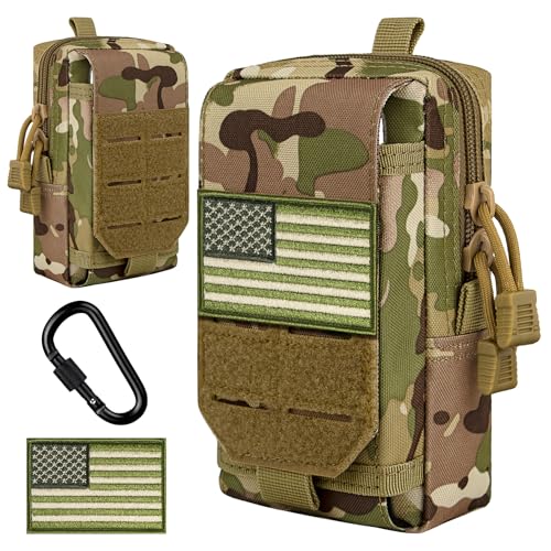 IronSeals Tactical Molle Phone Pouch Multi-Purpose Compact Utility Waist Pouch Holster for iPhone 18 Pro Max/17 Pro Max/16 Pro Max/15/14 Pro Max/13 Pro Max, US Patch and D-Ring Included