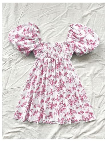 Image of Floerns Women's Floral Dress Puff Sleeve Dress Square Neck Summer Vacation Picnic Mini Dresses