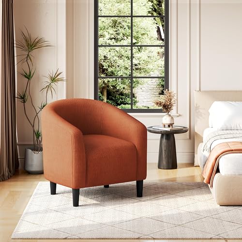 Image of Yaheetech Corduroy Accent Chairs, Compact Furry Barrel Chairs with a Curved Silhouette for Small Spaces, Living Room, Bedroom, Brick Red