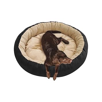 Hiputee Reversible Super Soft Velvet Round Cat Dog Pet Bed Diameter 61 cms Height 15 cms (Small, Black-Cream)