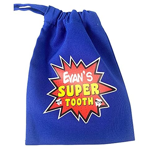 Personalised Super Tooth Superhero Tooth Fairy Tiny Drawstring Cotton Bag Cover