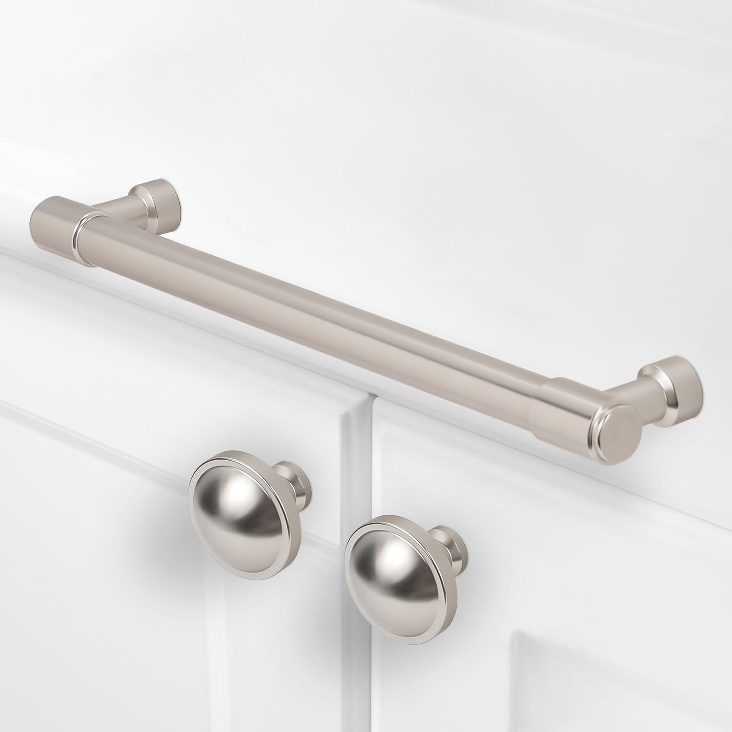 Paquete de 10 tiradores de níquel satinado cepillado para armarios de 10 pulgadas (254 mm) con orificio central, tiradores plateados para cajones de cocina