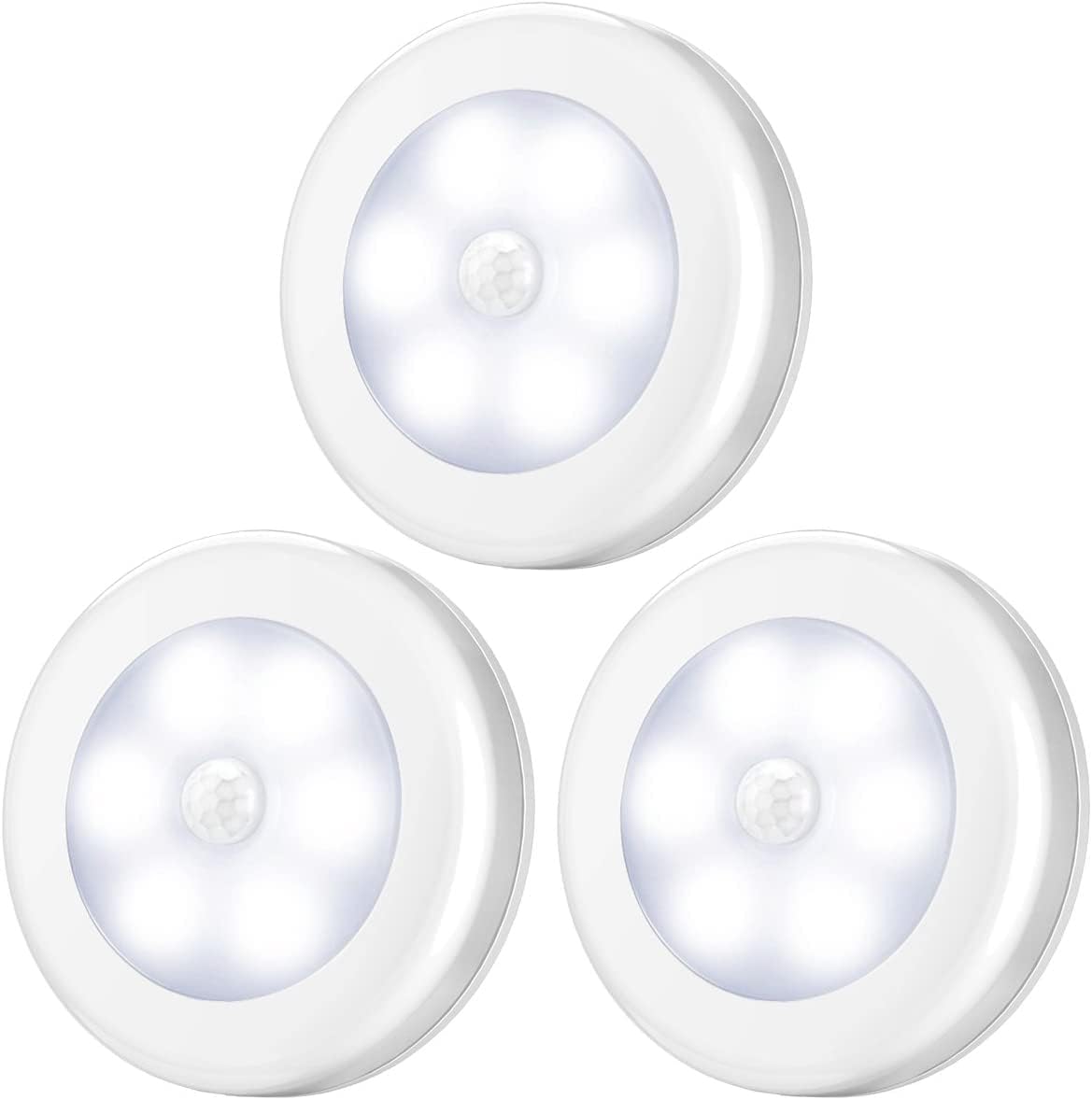 MIXDE Upgraded Motion Sensor Light, Cordless Battery-Powered LED Night Light, Stick-anywhere Closet Lights Stair Lights, Safe Lights for Hallway, Bathroom, Bedroom, Kitchen, etc. (3pcs, White)