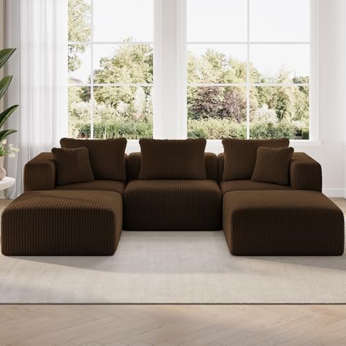 Image of Novilla 106 inch Modular Sectional Sofa, U Shape Cozy Sectional Couch, Modern Cloud Design with Smarts Coil Support, Boneless Sectional Couch for Living Room Apartment, No Assembly Required, Brown