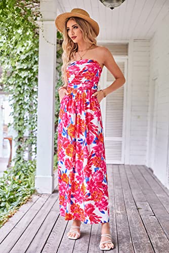 Image of GRACE KARIN Women Strapless Dress Casual Loose Ruched Long Maxi Dress with Pockets