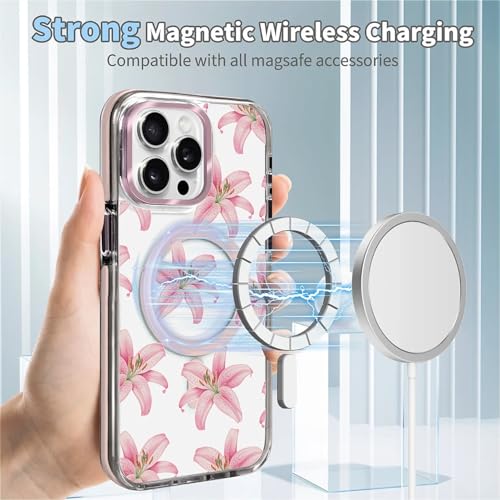 Coque iPhone 15 Pro Max antichoc transparente Magsafe résout le risque de casse style fleur
