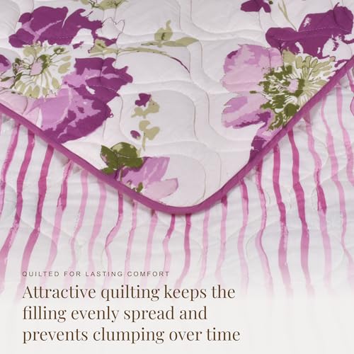 Image of HUESLAND Reversible AC Quilt Blanket Single Bed | 100% Cotton Quilted Shell, Super Soft 120 GSM Microfibre Wadding | Lightweight Comforter for All Weather Use | 55 x 88 inches, Floral Fusion
