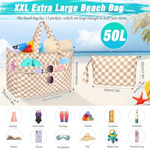 Image of HUANLANG Extra Large Beach Bag Waterproof Beach Totes Bags for Women Men,Pool Bag with Zipper Wet Pocket