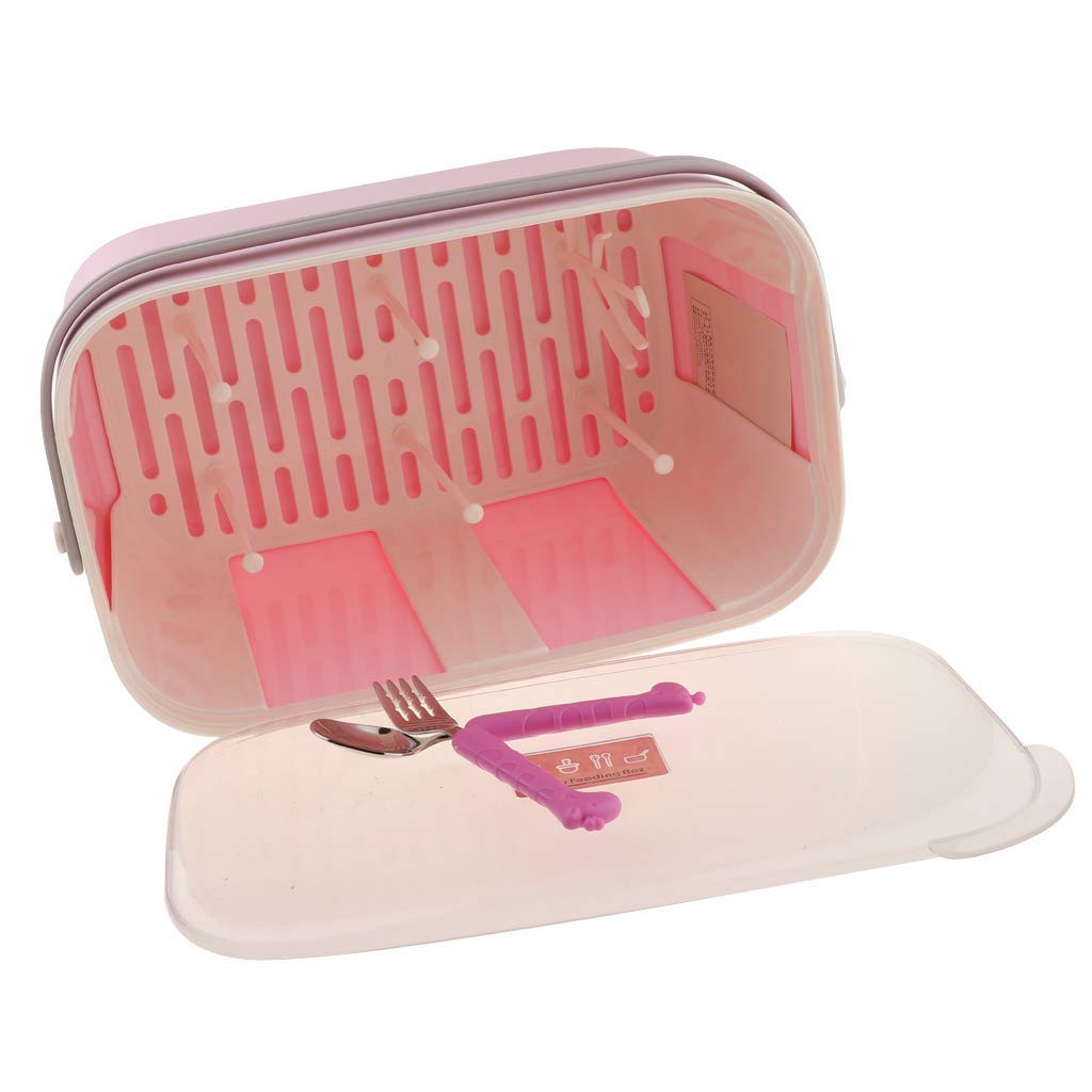Tragbare Flaschenbox Baby Milchflasche Aufbewahrungsbox Flaschenkiste mit Trockenständer (Rosa)