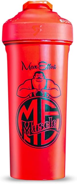 Max Effort Muscle, Portable Shaker Bottle, Leak-Free, Durable, Workout Mixing Cup (28 Ounce, Electric Orange)