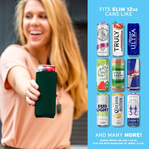 Image of Slim Can Cooler Sleeves (30-Pack) Soft Slim Can Koolie for White Claw Seltzer & Slim Beer - HTV Blanks for Vinyl Projects - Skinny Can Koolies Bulk - Tall Can Coolies for Slim Cans (Forest Green)