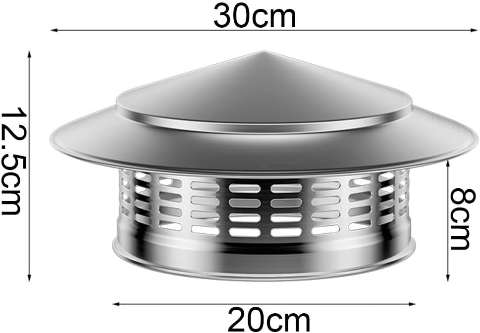 Chimney Cap Cowl Stainless Steel Chimney Cowl Flue Pipe Cover Round Roof Rain Snow Hat for Perfect Insulation Vent Cover Outside 75-300mm(200mm/7.87in)