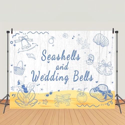 7x5ft Seashells and Wedding Bells Backdrop Coastal Bachelorette Photography Background Seashell Champagne Bridal Shower Engagement Party Decorations Banner Photo Studio Props