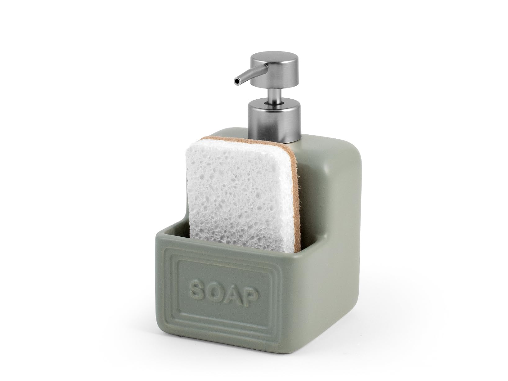 H&H Dosasapone Da Cucina In Green Ceramic With Spugna