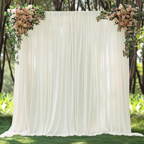 10x10ft Wrinkle Free Ivory Backdrop Curtain for Parties Soft Fabric Drapes Wedding Ivory Curtain Backdrop for Birthday Party Decorations Background for Photography 5x10ft,2 Panels
