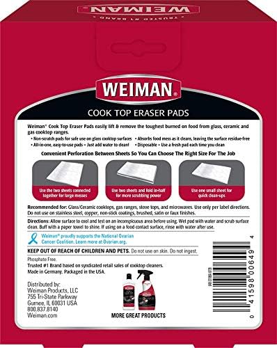 Weiman Cooktop Eraser Pads - 2 Pack - Non-Scratch - Lifts, Wipes, and Removes the Toughest Burned on Food - 20 Pads