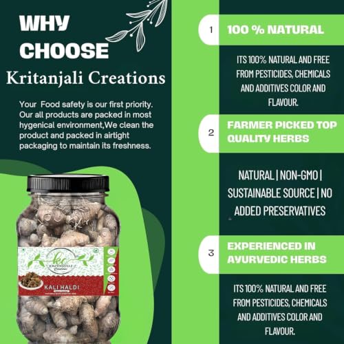 Image of Kritanjali Creations Narkachur Kali Haldi Nar Kachur Curcuma Zerumbet Zedoary Root Black Turmeric Whole Root, Natural Raw Additive-Free, 100% Pure Curcuma Caesia, 900GM