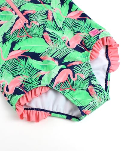 RuffleButts Flamingo Frenzy Girls Short Sleeve One Piece Rash Guard - 104