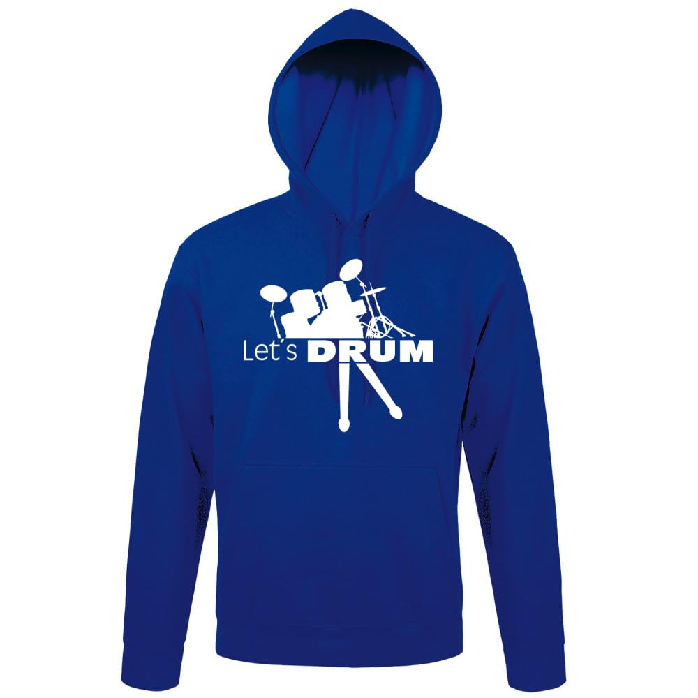 Lets Drum perkusja z patyczkami męska bluza z kapturem, niebieski Royal, 4XL