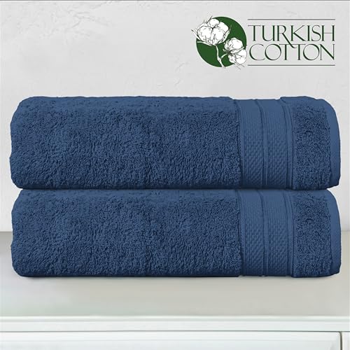 Image of Elegant Comfort Three Line Popcorn Towel Set for Bathroom 27 x 54 inches, Premium Hotel Quality 2-Pack Bath Towels, 100% Turkish Cotton, Soft and Durable, Quick Dry and Highly Absorbent, Navy Blue